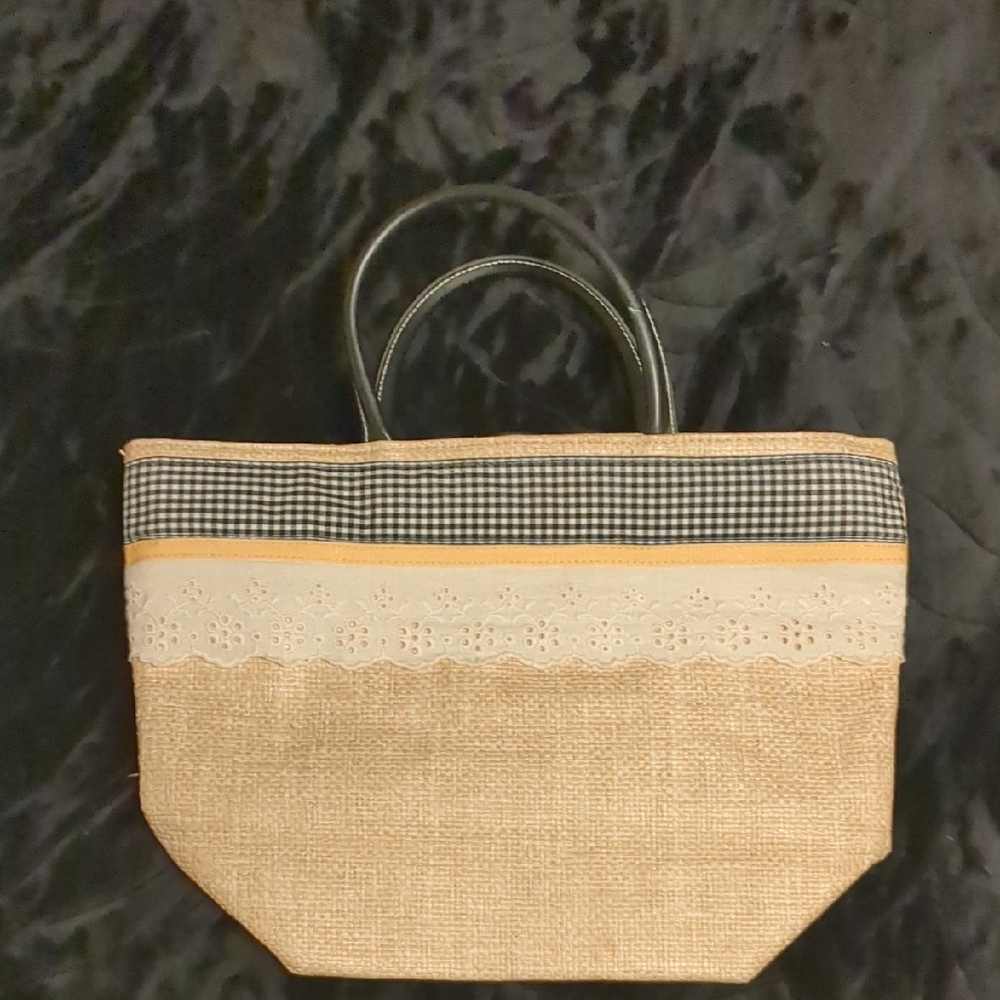 Victoria's Secret Tan and Black Tote with Metallic Handles